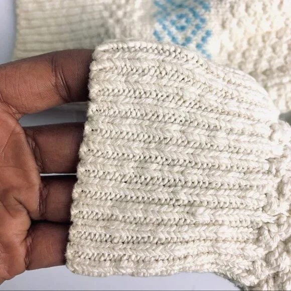 SEARS GRANDPA BLUE OFF WHITE KNIT SWEATER OVERSIZED TOP UNISEX WOMEN MEDIUM - Picture 8 of 10